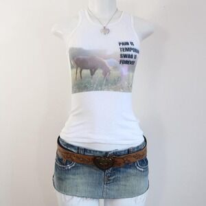 y2k pain is temporary swag is forever horse graphic tank baby tee size S